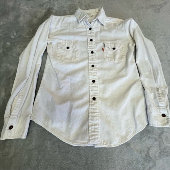 Vintage Levi's White Cotton Long Sleeve Snap Down Shirt - Picture 3 of 14